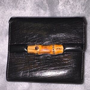 Gucci Black Leather bifold Wallet with Bamboo Accent vintage BEAUTIFUL CONDITION